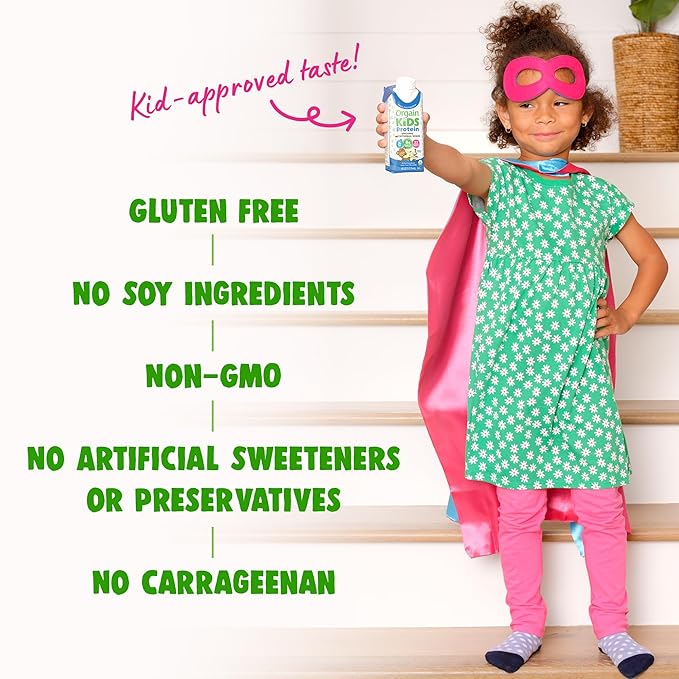 Orgain Organic Kids Nutritional Protein Shake, Vanilla, Healthy Kids Snacks, 8g Dairy Protein, 3g Fiber, 22 Vitamins & Minerals, No Soy ingredients, Gluten Free, Non-GMO, 8.25 Fl Oz (Pack of 12)