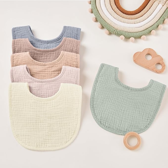 Susurration Muslin Baby Bibs 6 Pack Cotton Baby Drool Bibs,Soft Adjustable Baby Drooling Bibs for Unisex Boys Girls