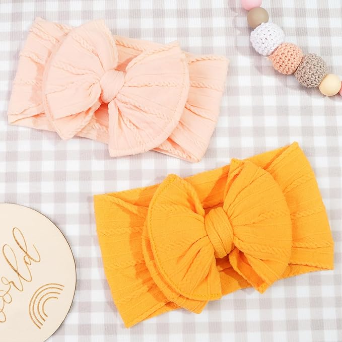 CÉLLOT 6 Pcs Super Stretchy Soft Handmade Headbands with Double Bows Head Wrap Nylon Hair Accessories For Newborn Baby Girls Infant Toddlers Kids(Green)
