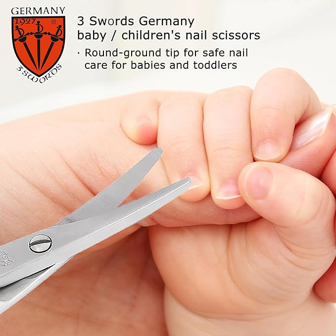 3 Swords Germany - Baby Nail Scissors Safety Scissors with round tips for Children - Babies - toddlers - Infants with Funny Bird case 'Corbi' - Stainless Steel Brand Quality Made in Germany (555)