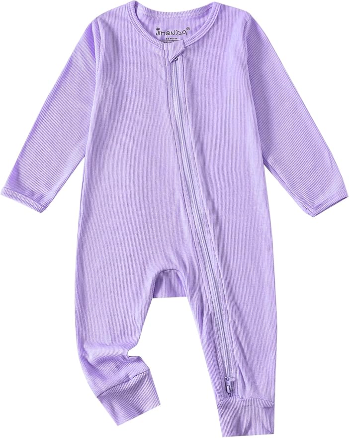 Jimonda Ribbed Rayon From Bamboo Baby Boys/Girls Sleepers, 2-Way Zipper Long Sleeve Footless Pajamas With Mittens Soft Pjs
