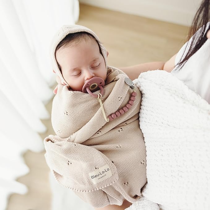 Baby Gift Set - Organic Cotton Newborn Blanket Essentials, Thoughtful Baby Shower & New Baby Gift for Boys & Girls (Pointelle - Dove Grey)