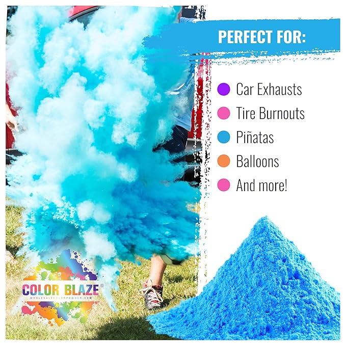Color Blaze Baby Gender Reveal Color Powder Packets - 75 g Each - 10 Packs of Blue Colored Powder for Boy - For Car & Motorcycle Burnout, Exhaust, Color Toss, Photoshoot, Party & Festival - Blue