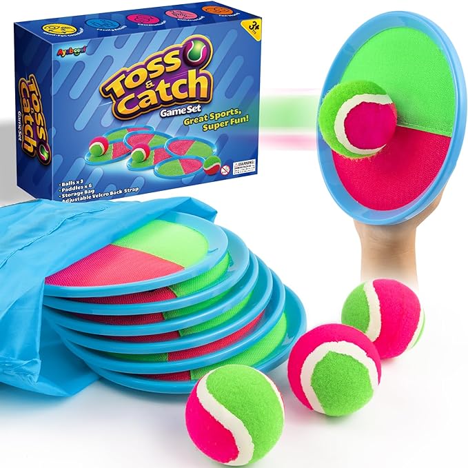 Ayeboovi Kids Toys Toss and Catch Ball Game 6 Paddles 3 Balls Outdoor Beach Pool Yard Games Toys for 3-12 Years Old Boys Girls Family Games Birthday Valentine Gift Easter Basket Stuffers for Kids