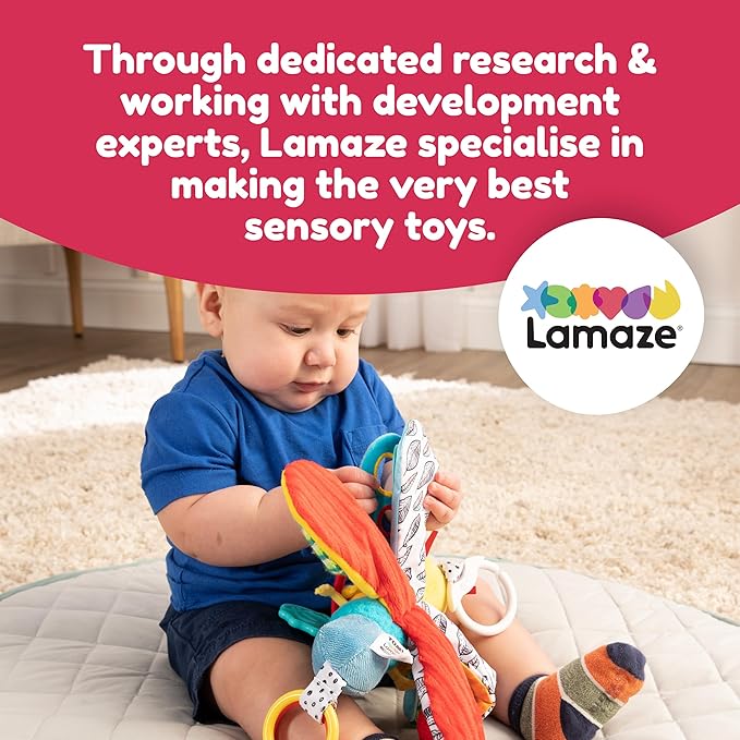 Lamaze Clip On Car Seat and Stroller Toy - Freddie the Firefly - Includes Lady Bug Teether - High Contrast Sensory Crinkle Toys for Babies - Infant Travel Toys - Ages 0 Months and Up