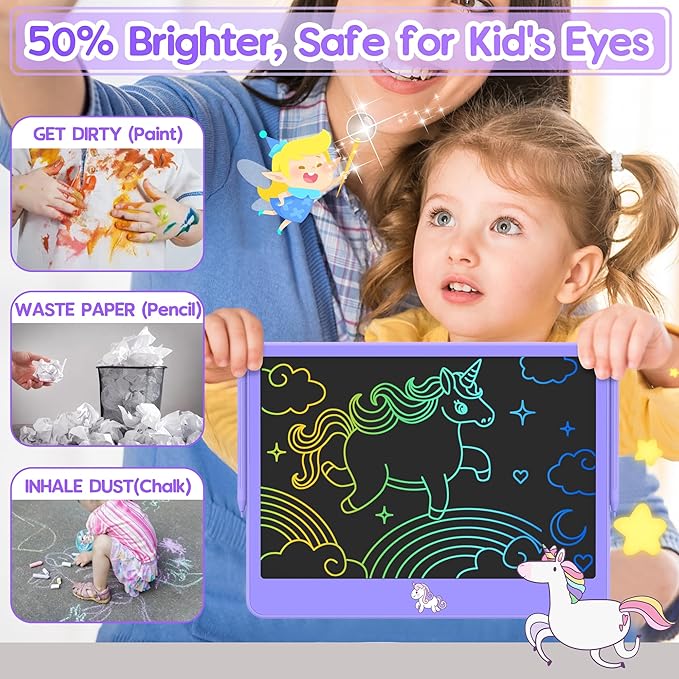 Hockvill LCD Writing Tablet for Kids 12 Inch, Kids Learning Toys Drawing Pad for Girls Boys, Unicorn Doodle Board for Toddlers 3 4 5 6 7 8 Year Old Travel Essentials Valentines Gifts for Kids