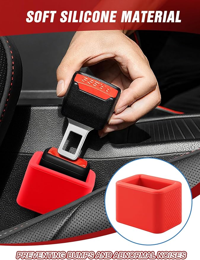 2 PCS Seat Belt Buckle Holder, Silicone Seatbelt Buckle Booster to Makes Receptacle Stand Upright for Easy Access (Red)