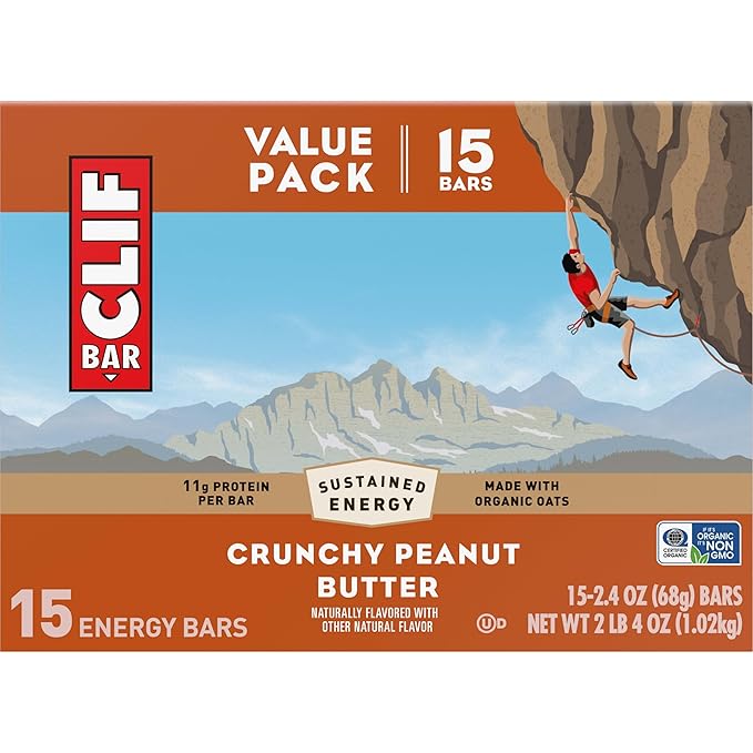 CLIF BAR - Energy Protein Bars - Crunchy Peanut Butter - Made with Organic Oats - Energy Bars - Non-GMO - (15 Pack)