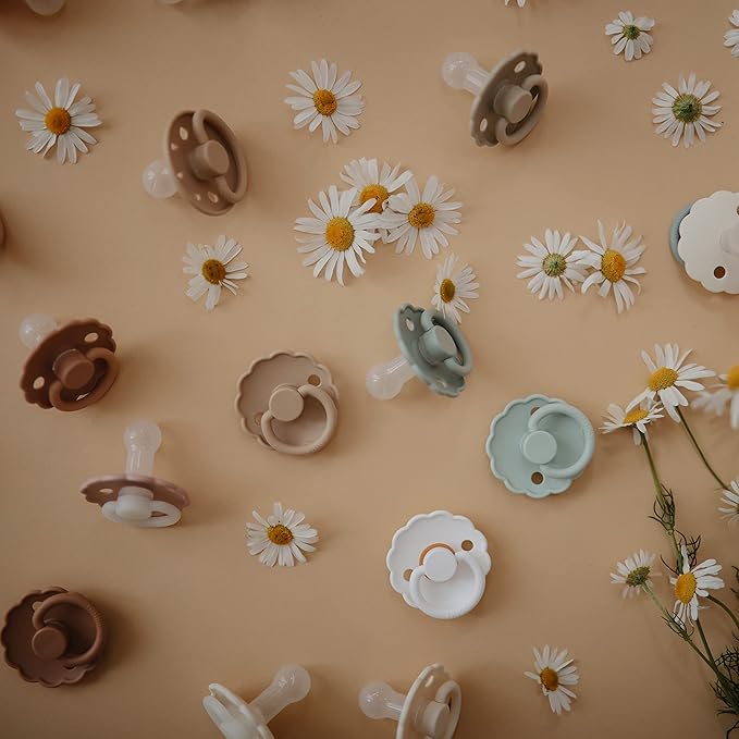 FRIGG Daisy SilkySoft Silicone Baby Pacifier | Made in Denmark | BPA-Free (Cappuccino/Cream, 0-6 Months)