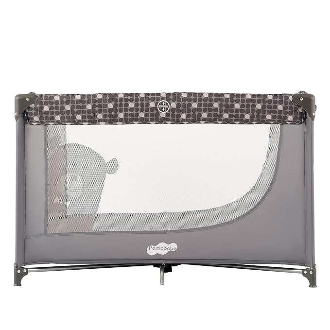 Pamo Babe Compact Pack and Play - Portable Crib for Baby, Lightweight Foldable Travel Playard with Mattress Pad & Carry Bag, Safe Breathable Travel Bed for Home, Trips & Family Visits, Cute Pattern