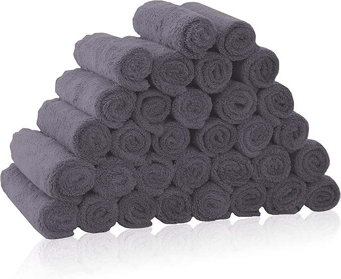 32 Pack Baby Washcloths - Luxury Coral Fleece - Extra Absorbent and Soft Wash Clothes for Newborns, Infants and Toddlers - Suitable for Sensitive Skin and New Born - Baby Shower - Grey, 10x10 Inch