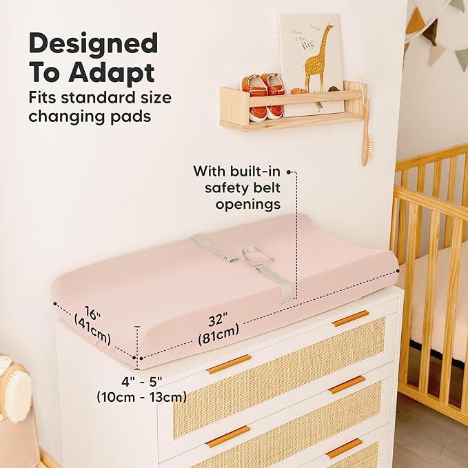 2-Pack Baby Changing Pad Cover for Girl, Boy - 32x16 Soft Viscose Derived from Bamboo Baby Diaper Changing Table Pad Cover Sheets, Neutral, Snug Fit Nursery Diaper Change Sheets (Cameo)