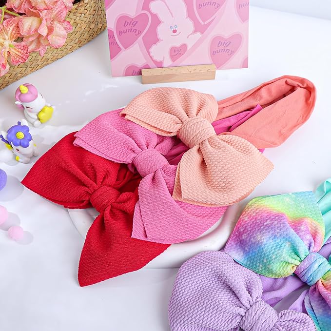 YanJie Baby Headbands - Handmade Elastic Nylon Hairbands with Hair Bows for Newborns, Girls, Toddlers, and Kids in Black, Red, Pink