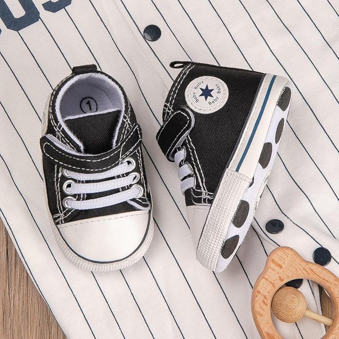 Unisex Baby Girls Boys Canvas High-top Shoes, Newborn Infant Anti-Slip Soft Sole Frist Walking Breathable Sneakers