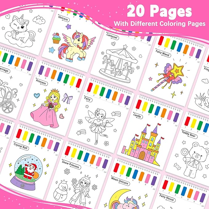 SOCOLER Paint with Water Coloring Books for Toddlers, Princess Theme Mess Free Watercolor Painting Papers for Kids Water Color Paint Kit Art Craft Birthday Gift for Ages 1-3, 4-8