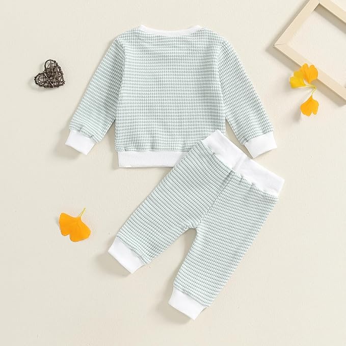 Baby Boy Toddler Fall Outfit Striped Sweatshirt Toddler Boy Winter Waffle Clothes 3 6 12 18 Months 2 3 T Pant Set
