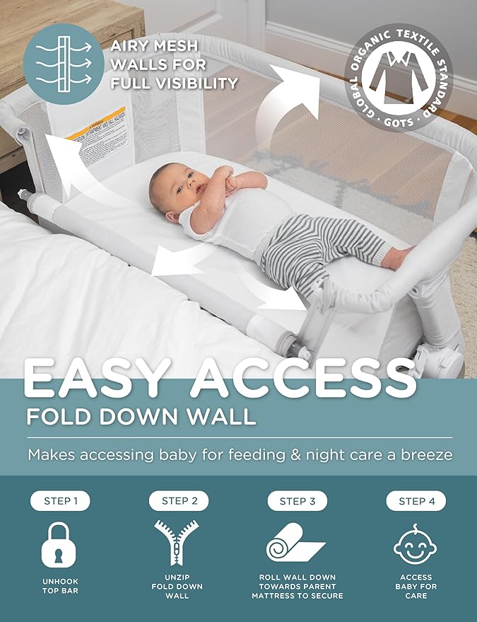 Baby Delight Beside Me Dreamer Bassinet | Bedside Sleeper | 6-Position Height Adjustment | Driftwood Grey