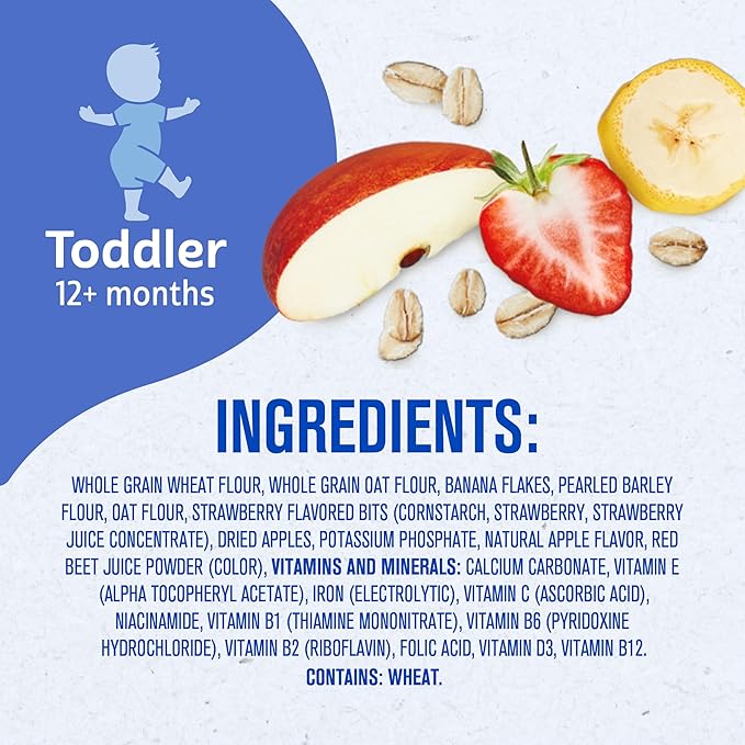 Gerber Toddler Food, Multigrain Banana Apple Strawberry Cereal, 8g Whole Grains, Iron, Zinc & Vitamin B12, Toddler Cereal, 12-Pack