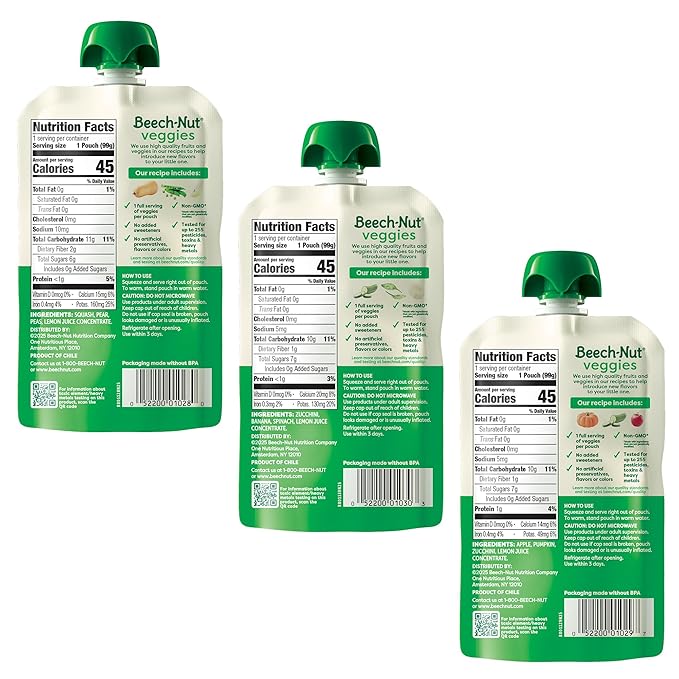 Beech-Nut Baby Food Pouches Variety Pack, Veggie Purees, 3.5 oz (18 Pack)