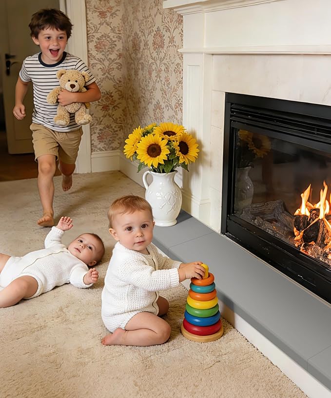 Fireplace Baby Proofing 80'', Corner Guard Hearth Cushion for Baby Proof, Memory Foam Brick Fire Place Bumper Protector Soft Seat Pad for Babies Child Children Toddlers, Grey