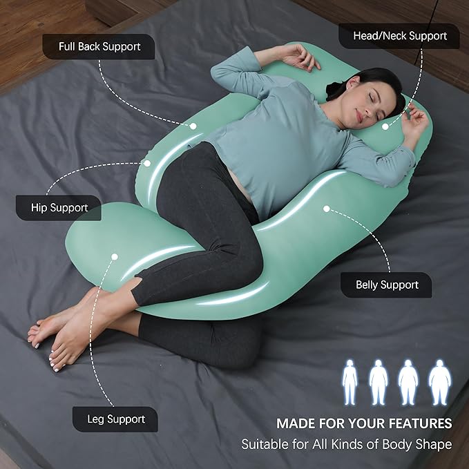 MOON PARK Pregnancy Pillows for Sleeping - U Shaped Full Body Maternity Pillow with Removable Cover - Support for Back, Legs, Belly, Hips - 57 Inch - Turqouise - Cooling Cover