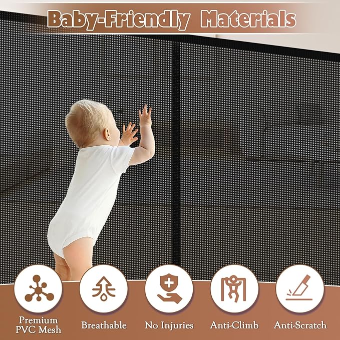 81" Retractable Baby Gate Extra Wide, 41" Tall Retractable Dog Gate for Stairs, Doorways, Decks, Mesh Gate Long Child Gate Pet Gate for Indoor, Outdoor, with Reinforced Mesh Rods, Dual Locks