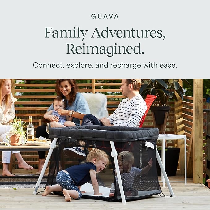 Guava Family Travel Crib Includes Lightweight Backpack Design | Certified Baby Safe Portable Crib | Folding Play Yard, Comfy Mattress for Babies, Toddlers | Compact Baby Travel Bed