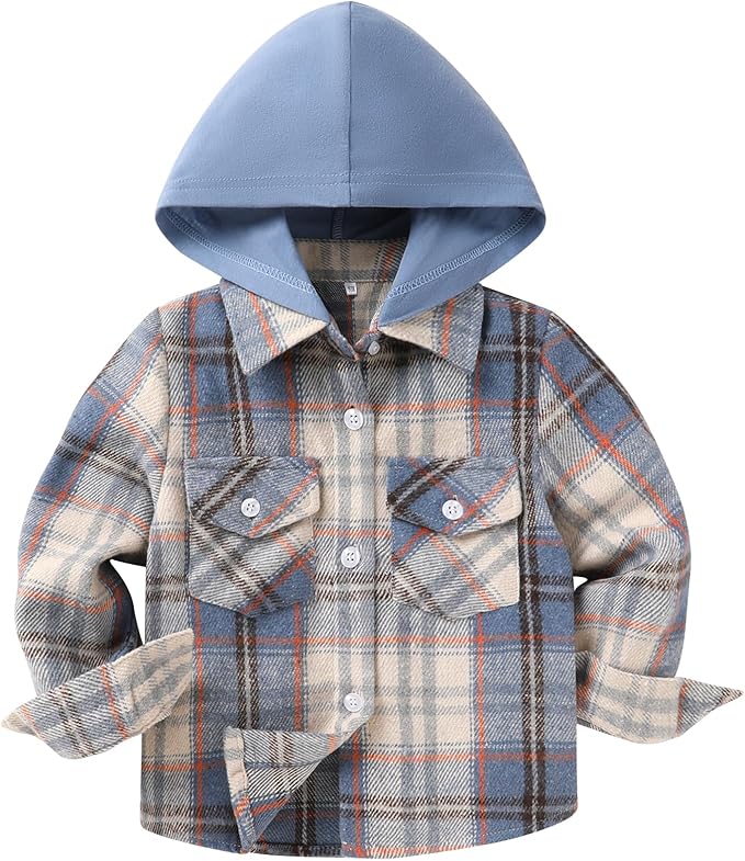 YOUNGER STAR Toddler Kids Boys Girls Flannel Hooded Plaid Shirt Button Baby Red Clothes