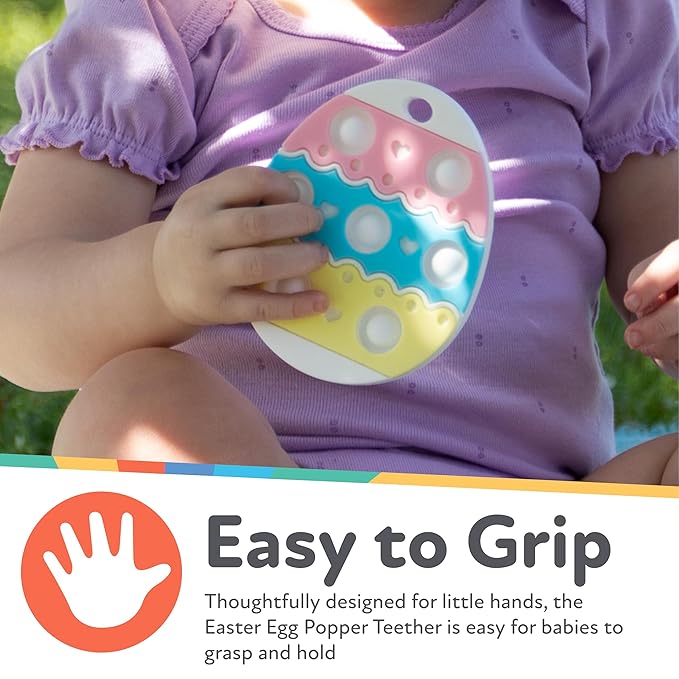 Nuby Easter Egg Popper Teether – Soft Silicone Teething Toy for Babies, 3+ Months, Sensory Pop Bubbles, Easy Grip Design