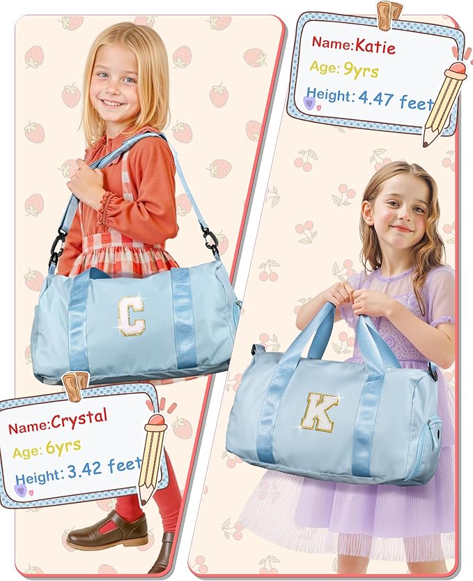 Gifts for Girls-Girl Gym Bag with Shoe Compartment, Kid Personalized Weekender Overnight Bags, Initial Travel Tote with Makeup Pouch, Gift Ideas for Niece Sister (Letter W)