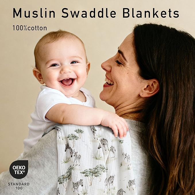 Muslin Swaddle Blankets for Newborn, 3 Pack Breathable Soft Receiving Blanket, Large 38 x 40 inches Swaddle Wrap Burping Clothes, Essentials Infant Shower Items, Toddler Gift (Lovely Zebra)