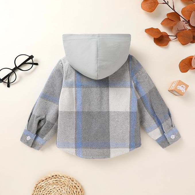 YOUNGER STAR Toddler Kids Boys Girls Flannel Hooded Plaid Shirt Button Baby Red Clothes
