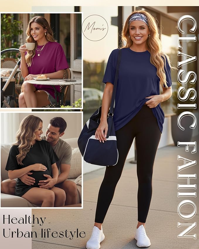 3 Pack Women's Oversize Nursing Breastfeeding Shirts Hidden Zipper Short Sleeve Loose Fit Maternity Tops