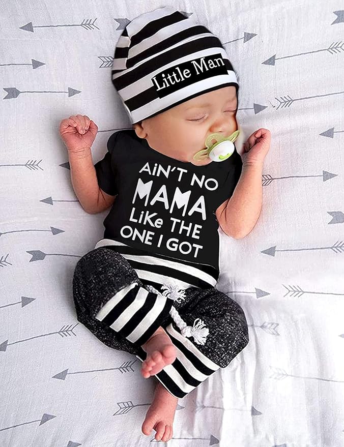 Fommy Newborn Baby Boy Clothes New to The Crew Letter Print Romper+ Pants+Hat 3PCS Outfit