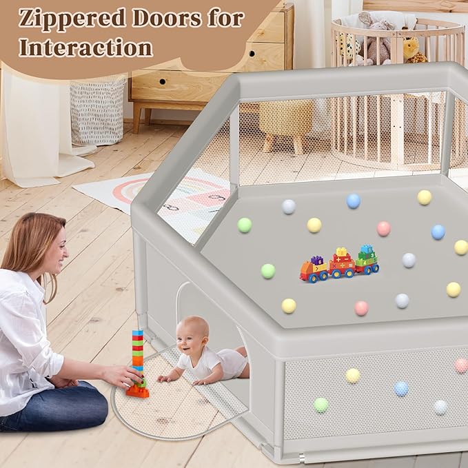 Large Baby Playpen 65x65 Inch, PlayPen for Babies and Toddlers Hexagonal Type Baby Play Yards for Indoor & Outdoor with Breathable Mesh Anti-Fall