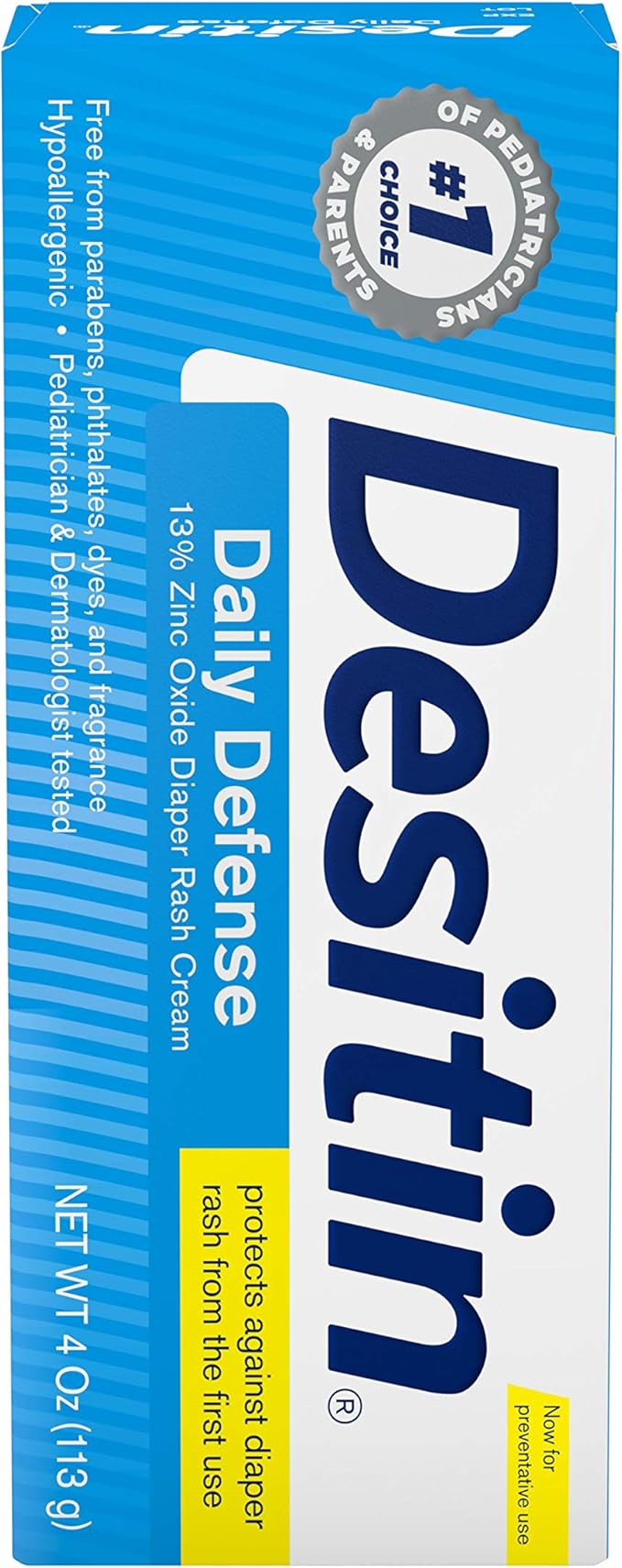 Desitin Daily Defense Baby Diaper Rash Cream with Zinc Oxide to Treat, Relieve & Prevent diaper rash, Hypoallergenic, Dye-, Phthalate- & Paraben-Free, 4 oz