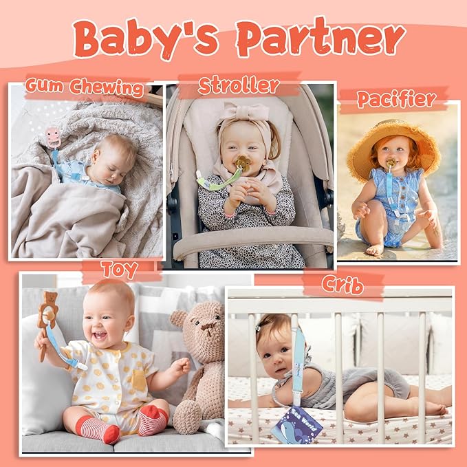 babygoal Floral Pacifier Clips, 6 Pack Binky Paci Holder Clips Leashes Fits Most Pacifiers and Binkies for Baby Girl & Boy Gift 6PS21