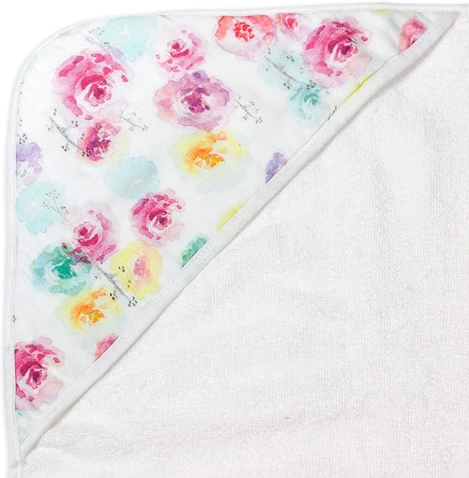 HonestBaby 3-Piece Organic Cotton Hooded Towel & Washcloth Set, Rose Blossom, One Size
