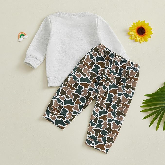 Toddler Boy Fall Winter Clothes Baby Camo Hunting Outfits Retro Pullover Sweatshirts + Camouflage Pants Set
