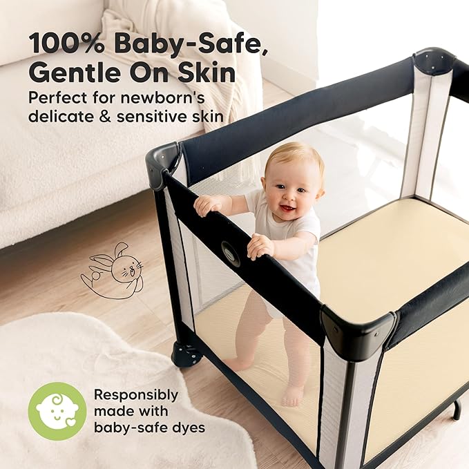 Pack and Play Sheets Fitted - 2-Pack Mini Crib Sheets for Pack N Play Mattress 38x26, Soft & Cozy, Neutral Toddler Playard Bedding, Snug Fitted Mini Baby Crib Mattress Cover Boy, Girl (Khaki)