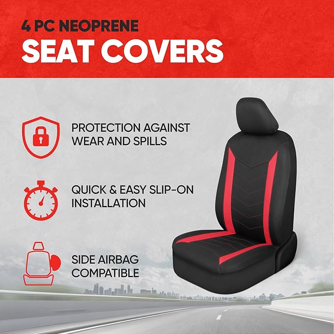 Motor Trend SpillGuard 2 Red Seat Covers for Cars & Seat Covers for Trucks - Neoprene Lining Waterproof Car Seat Covers Front Seats Only - SUV Seat Covers Protector - Forros para Asientos de Carro
