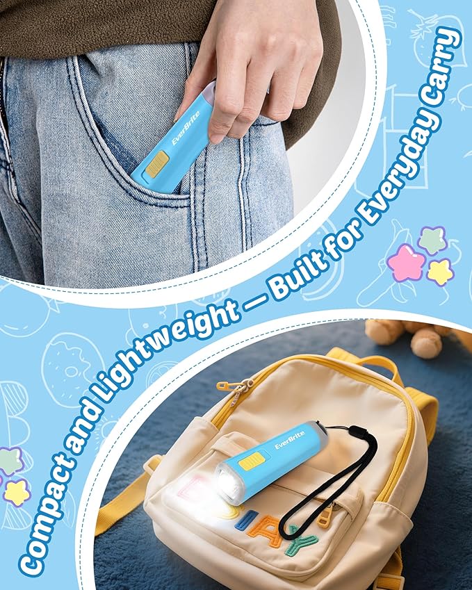 EverBrite Small Flashlight, Mini LED Flashlight, Plastic Torch Use for Emergencies, Camping, Outdoor with Lanyard 3AAA Battery Included, Blue