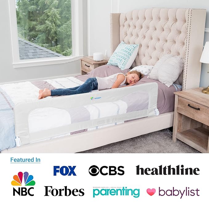 TotCraft Bed Rail for Toddlers & Infants – Universal Toddler Bed Rails for Twin, Full Size, Queen &King Beds with Thick Mattresses & Recessed beds - White 59W*23.5H (Pack of 1)
