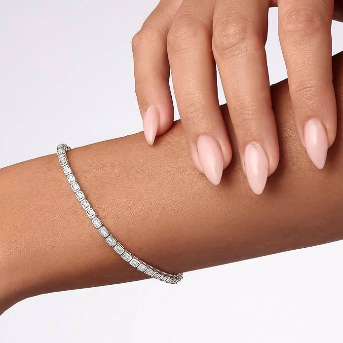 EcoGems Moissanite Tennis Bracelet for Women and Men – 18K White or Yellow Gold Plated Sterling Silver – Lab Grown D Color VVS Clarity Stones – Elegant Gift Box Included