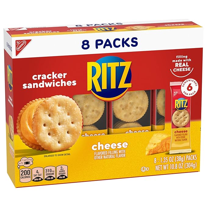 RITZ Cheese Sandwich Crackers, Lunch Snacks, 48 Snack Packs (6 Boxes, 6 Crackers Per Pack)