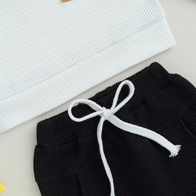Toddler Baby Boy Fall Outfit Long Sleeve Crew Neck Contrast Color Sweatshirt Top Pant Cute Newborn Infant Waffle Clothes