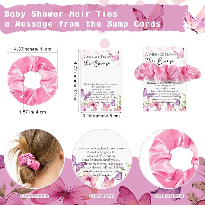 Yinkin 30 Sets Butterfly Baby Shower Favors for Girl, Include Pink Hair Ties Pink Scrunchies Butterfly Thank You Cards a Message from the Bump Baby Shower Sign Souvenirs for Guests