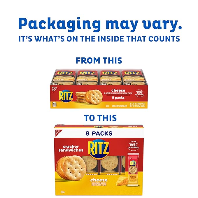 RITZ Cheese Sandwich Crackers, Lunch Snacks, 48 Snack Packs (6 Boxes, 6 Crackers Per Pack)