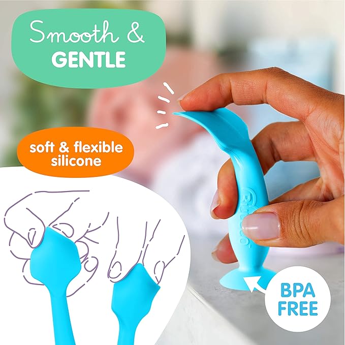 Bumco Mini Baby Diaper Cream Spatula with Case - BPA-Free Silicone Diaper Spatula with Suction Cup, Wipe-Clean Baby Bum Brush, Mom-Invented Butt Paste Applicator (Blue)