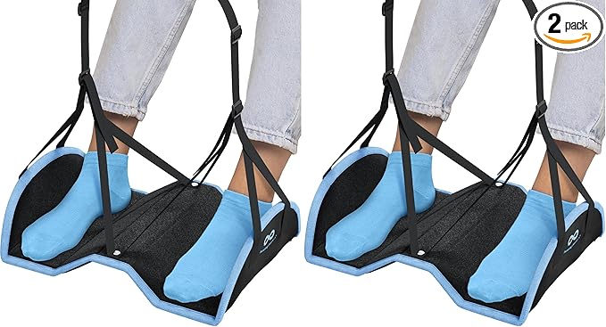 Everlasting Comfort Airplane Foot Hammock - Memory Foam Foot Rest for Plane Travel - Portable Foot Rest for Air Travel, Desk & Car - Airplane Essentials Foot Hammock for Plane Travel (Pack of 2)